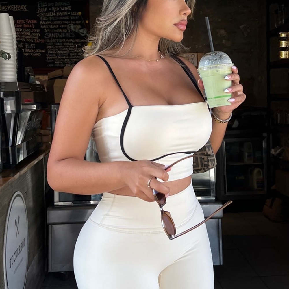 Fashion Nova Cream and Black Strap Top